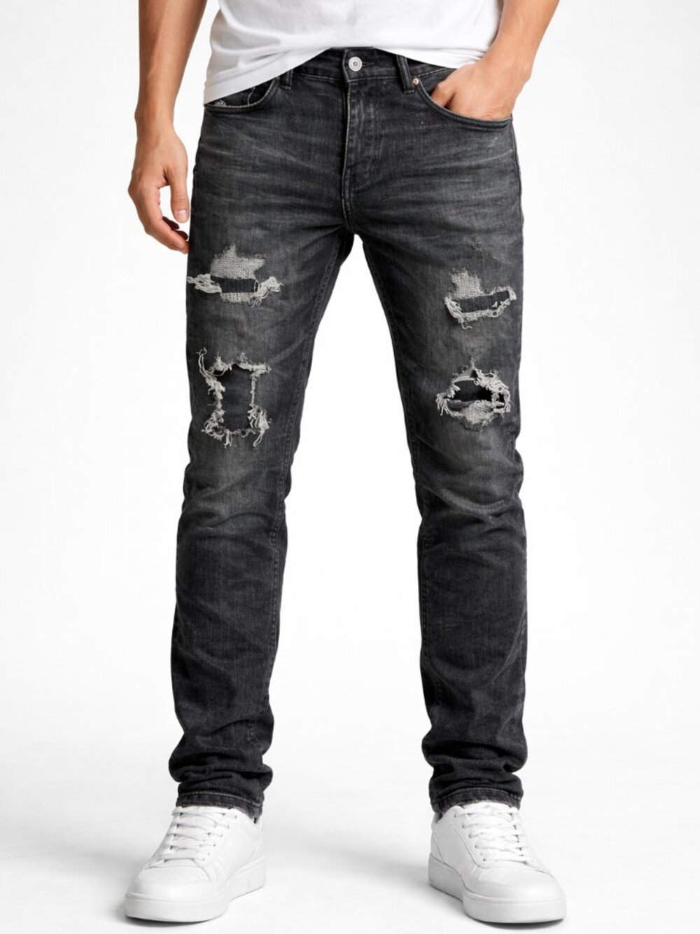 Purple Brand P001 Black Distressed Jeans Slim Fit Low Rise Skinny Mens Sz 30 NWT